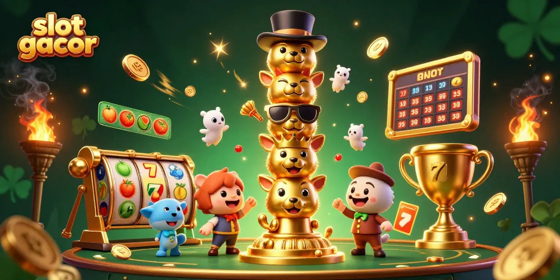 Menangkan slot gacor dengan jackpot dan simbol keberuntungan dalam ilustrasi kasino.