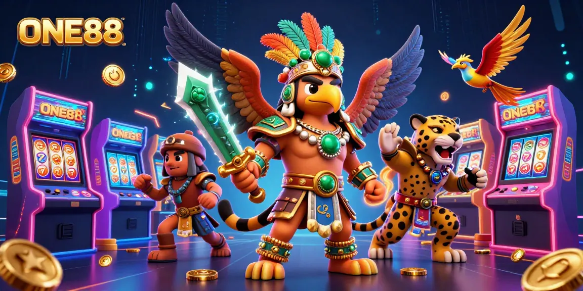 Experience the thrill of ONE88 gaming with animated characters, vibrant casino elements, and dynamic action.