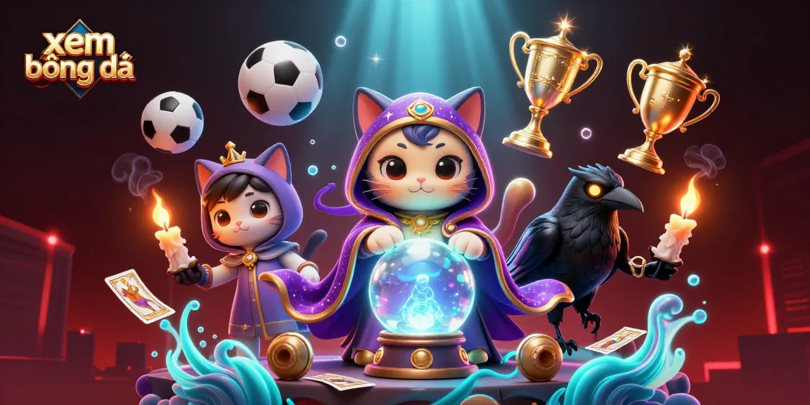 Xem bóng đá live action featuring a mystic cat and raven in a vibrant betting scene