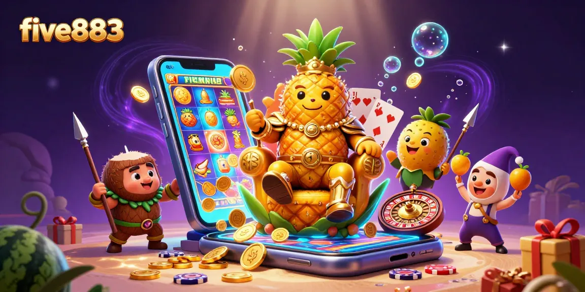 Experience exhilarating gameplay with five883, featuring a golden pineapple king ruling the casino scene.