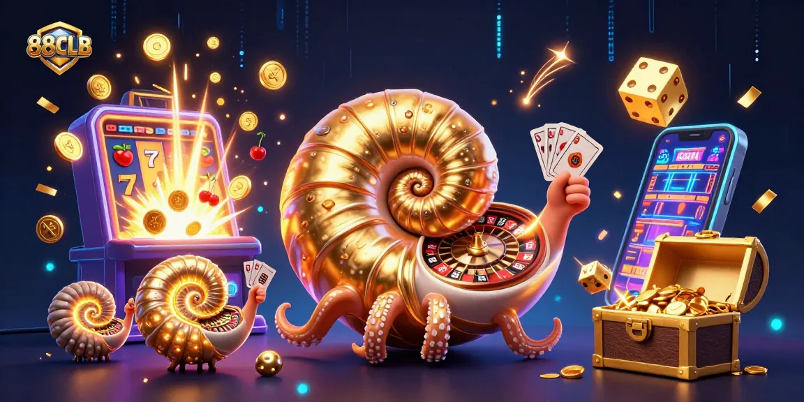 Experience thrilling gameplay at 88CLB, where a giant nautilus holds cards amidst riches and excitement.