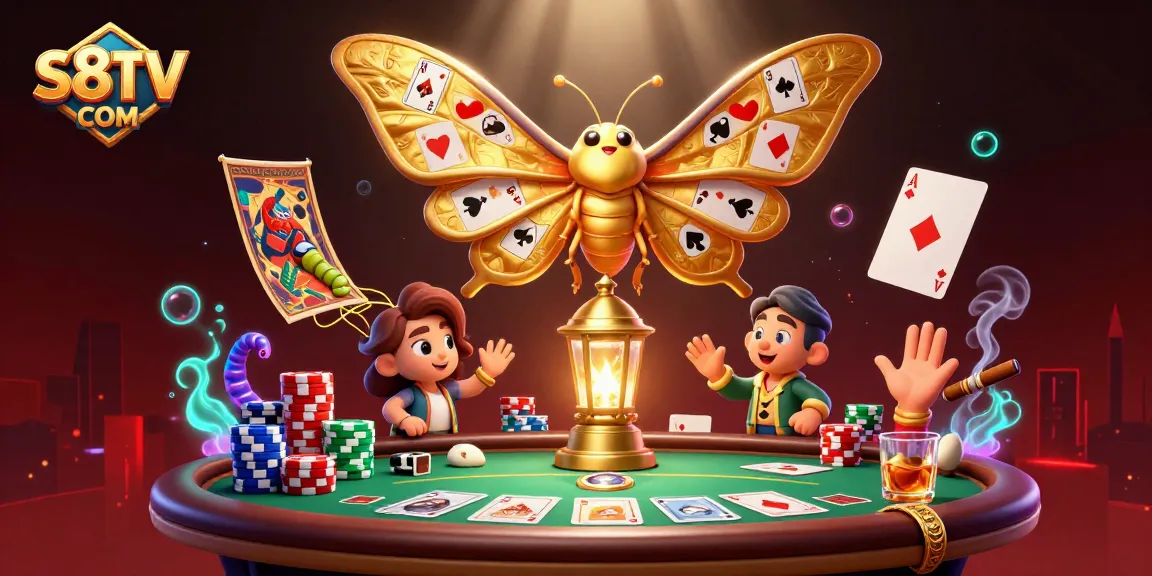Engage with thrilling moments at S8TV COM as the butterfly showcases vibrant casino elements in a stunning 3D scene.