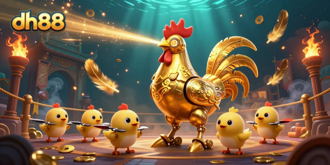 Engage in thrilling gaming adventures with the golden rooster robot at dh88, shooting winning patterns.