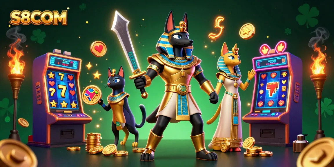 Win big at S8COM with a vibrant gaming scene featuring ancient deities and thrilling slot games.
