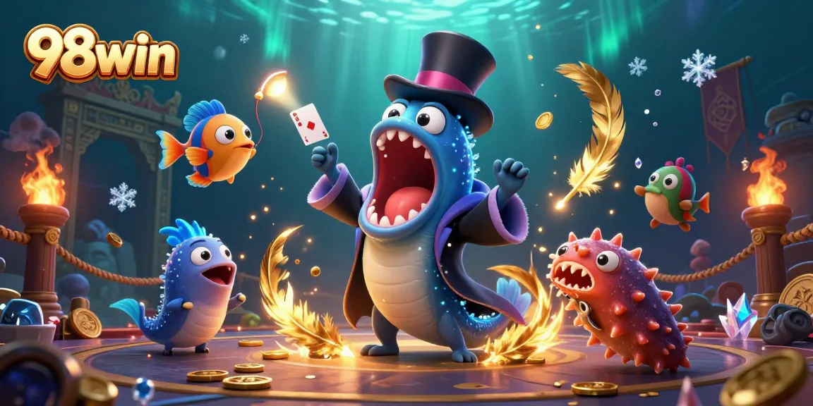 Engage exciting games with 98win featuring a vibrant underwater casino scene.