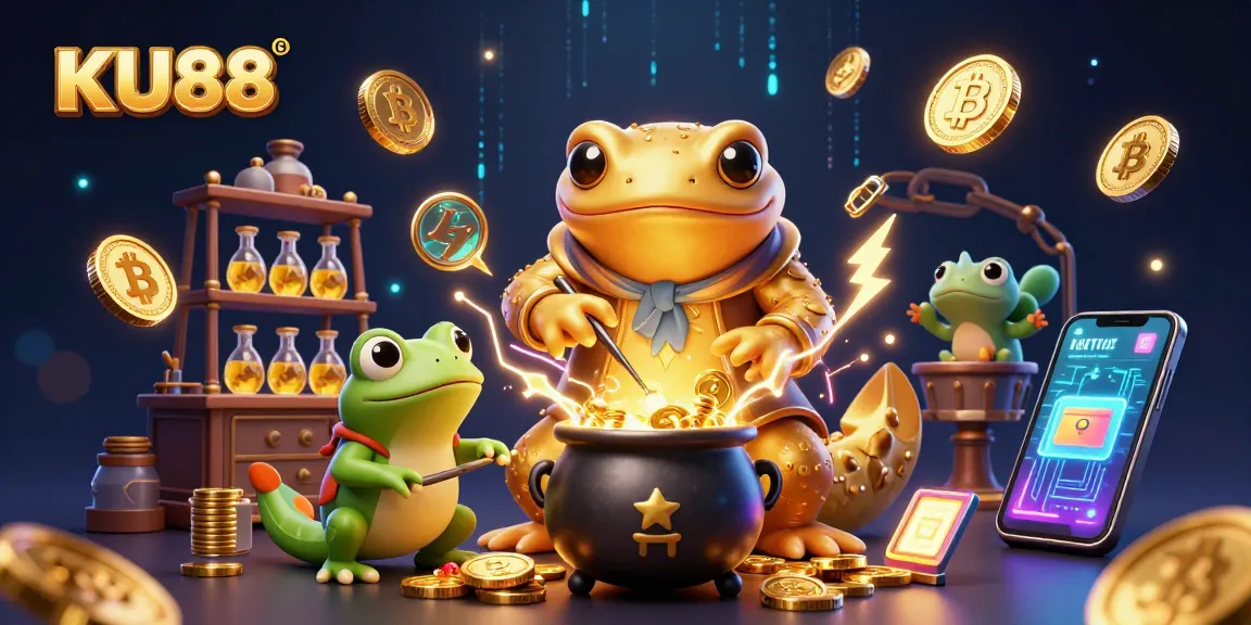 KU88 enchants with a golden alchemist scene transforming metals into coins amidst vibrant casino elements.