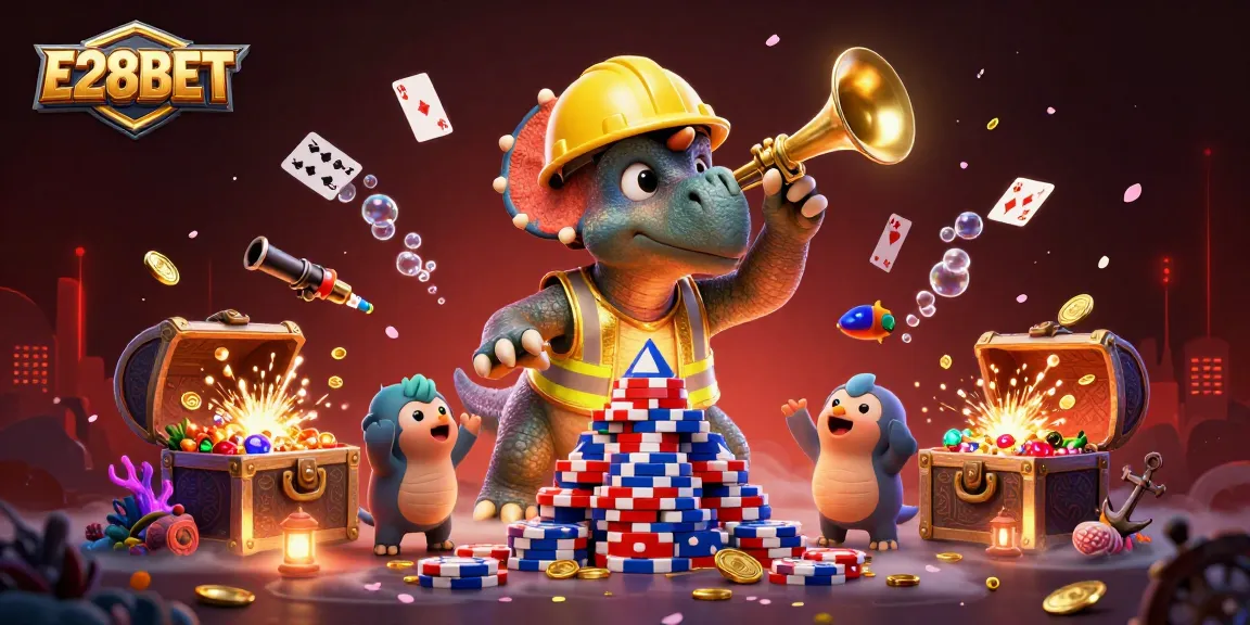 E28BET showcases exciting online casino adventures with vibrant characters and energetic gaming elements.