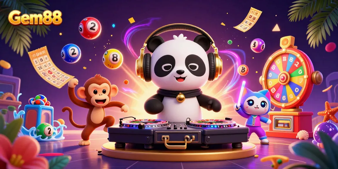 Engage in the vibrant world of Gem88 with this dazzling 3D casino illustration featuring exciting game elements.