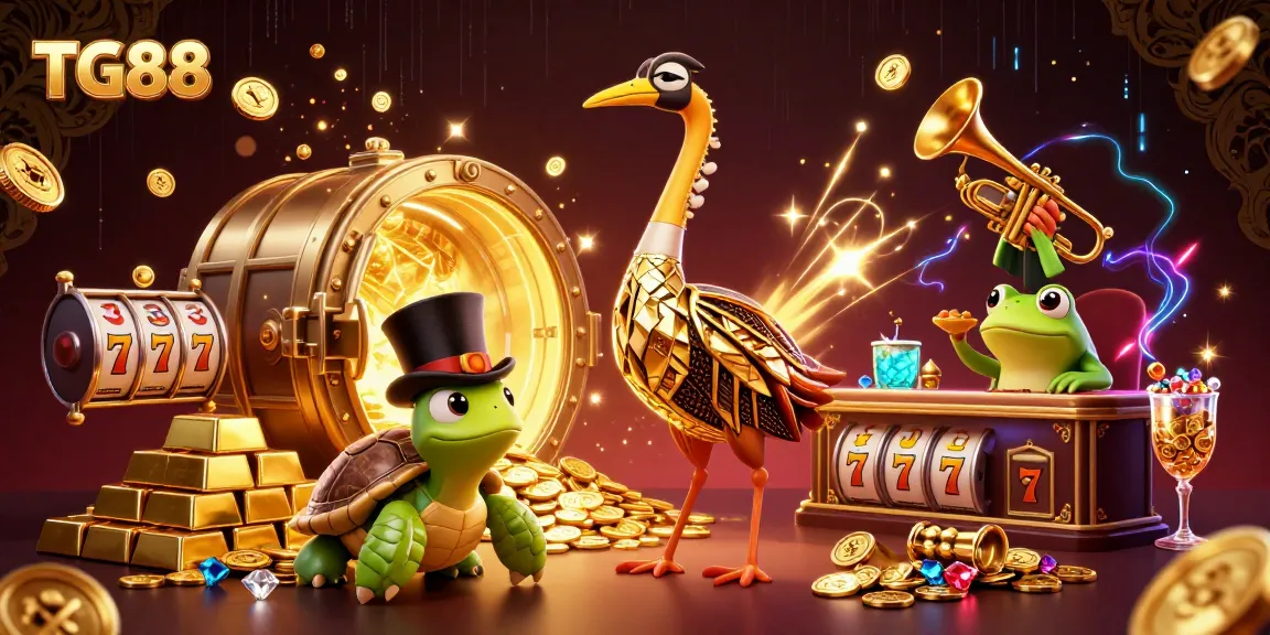Engage in thrilling gameplay at TG88 with diverse slots amidst vibrant casino characters.