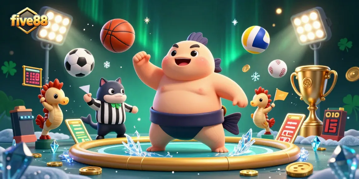 Experience five88's vibrant underwater casino scene filled with dynamic characters and thrilling sports betting elements.