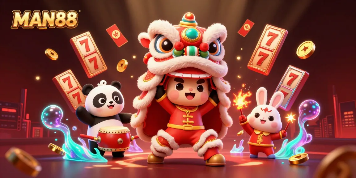 Experience the excitement of winning at MAN88 with vibrant casino elements and colorful characters.