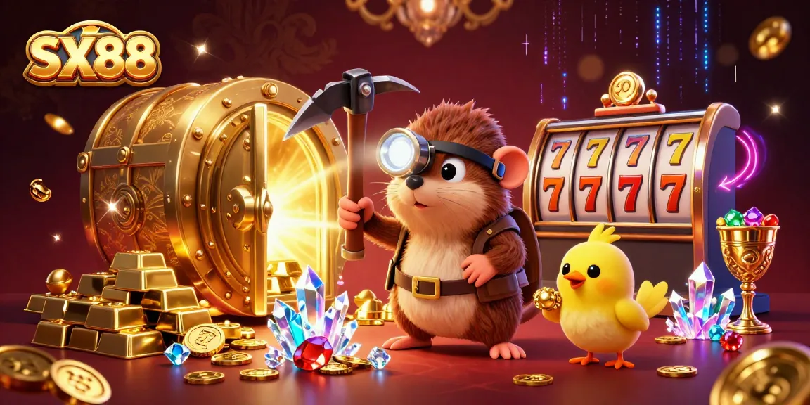 SX88 players experience winning thrills with treasures in a vibrant casino scene.