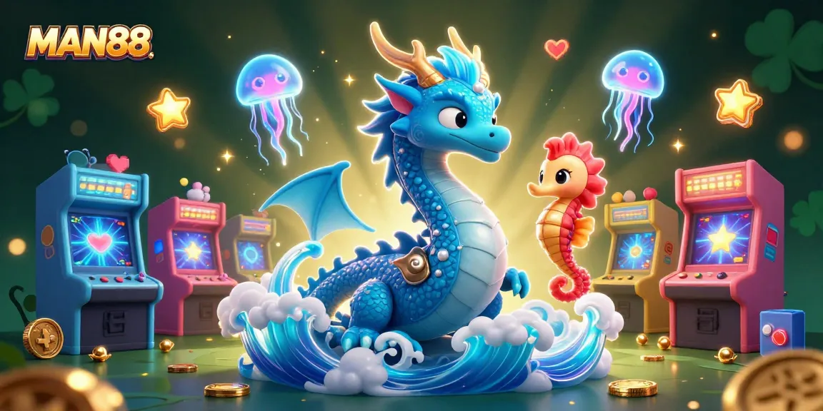 Engage with MAN88's vibrant casino atmosphere featuring an azure dragon and a knight.