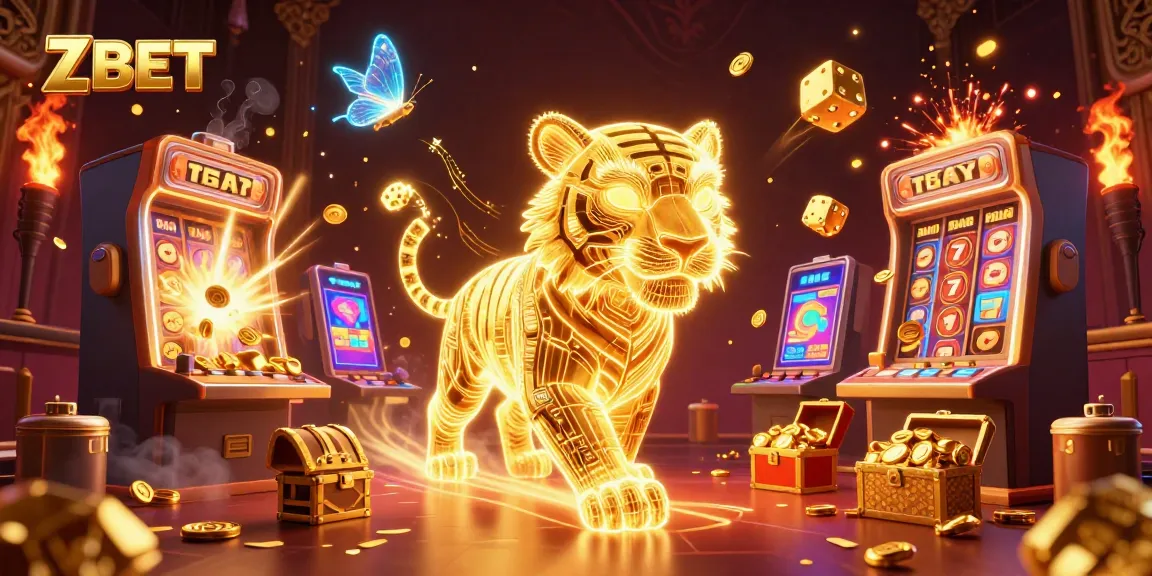 ZBET showcases an exciting casino scene with energetic characters, slots, and dynamic wins.