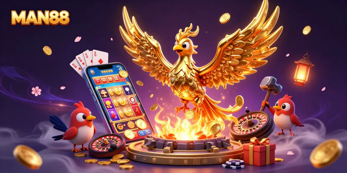 Play thrilling slots at MAN88, where golden coins and winning rewards explode from the game!