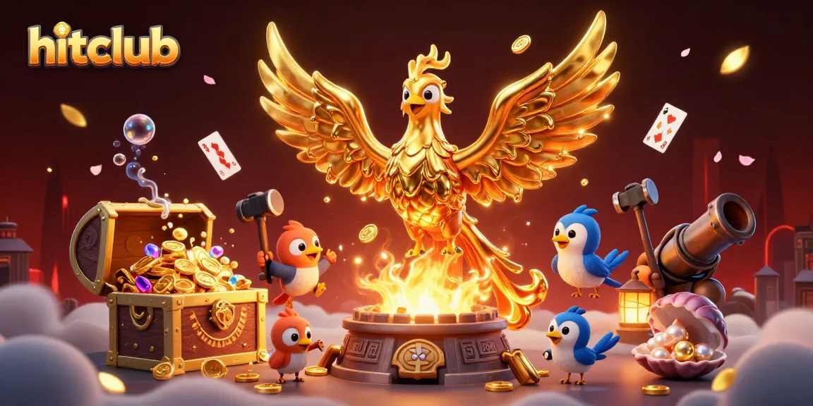 Experience thrilling gameplay at hitclub with a vibrant 3D illustration featuring a molten phoenix and rich casino elements.