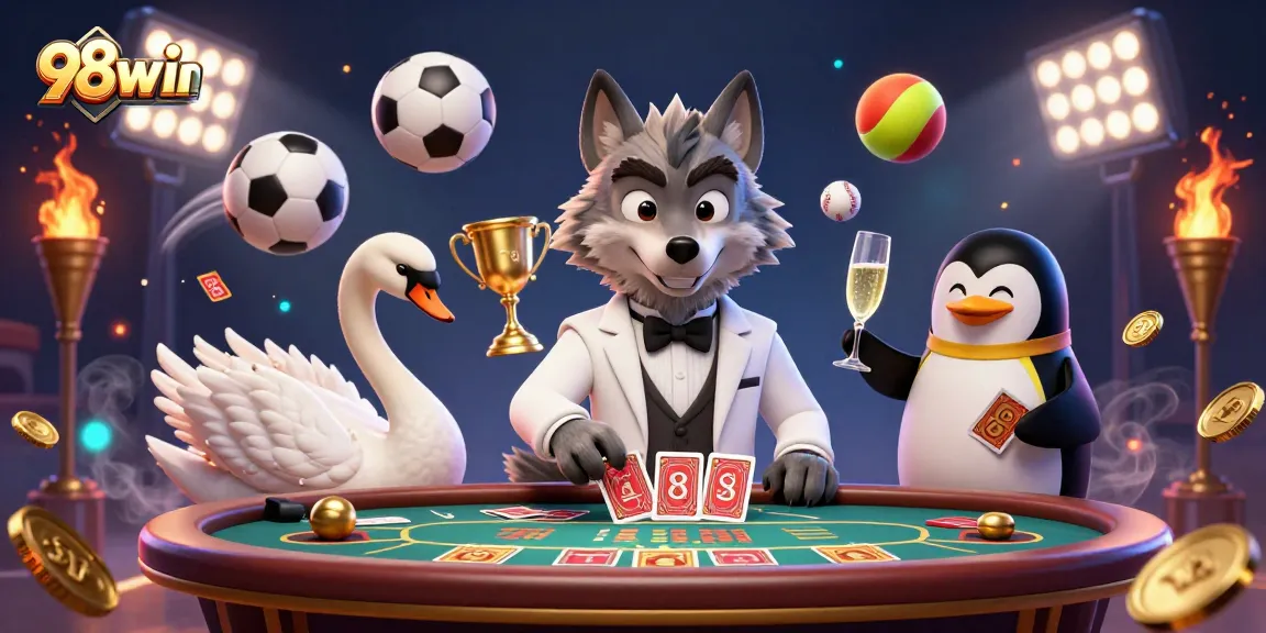 Engage with exciting 98win experiences at a vibrant baccarat table with dynamic elements.
